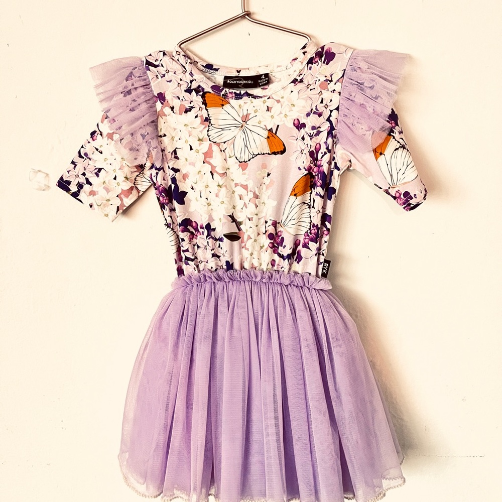 Rockyourkid purple & cream girls size 4 dress.